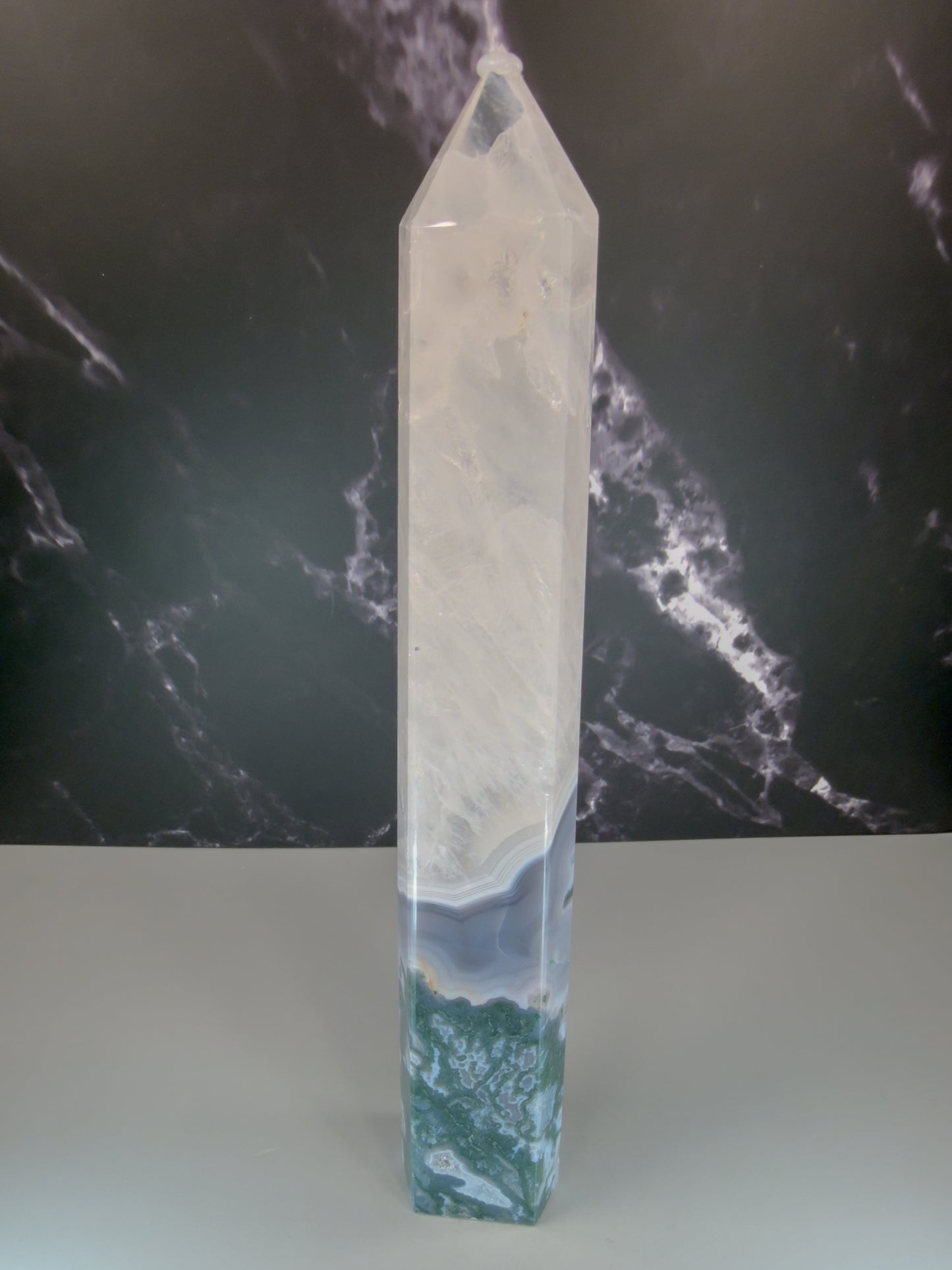 Moss Agate & Quartz Tower – 100320
