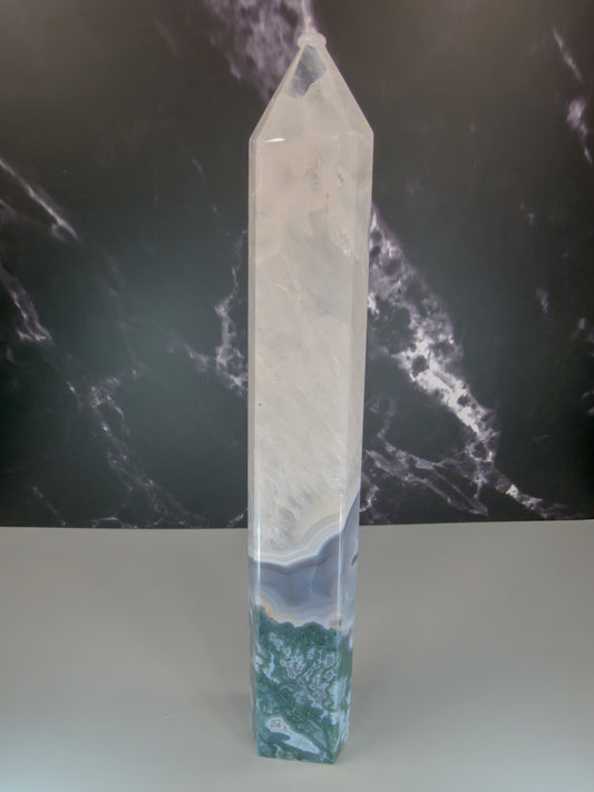 Moss Agate & Quartz Tower – 100320