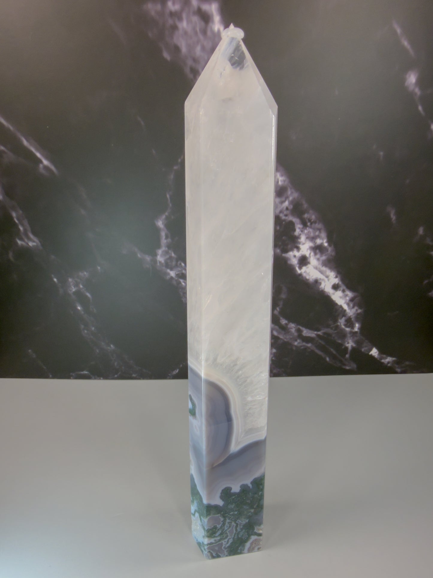 Moss Agate & Quartz Tower – 100320 (2)