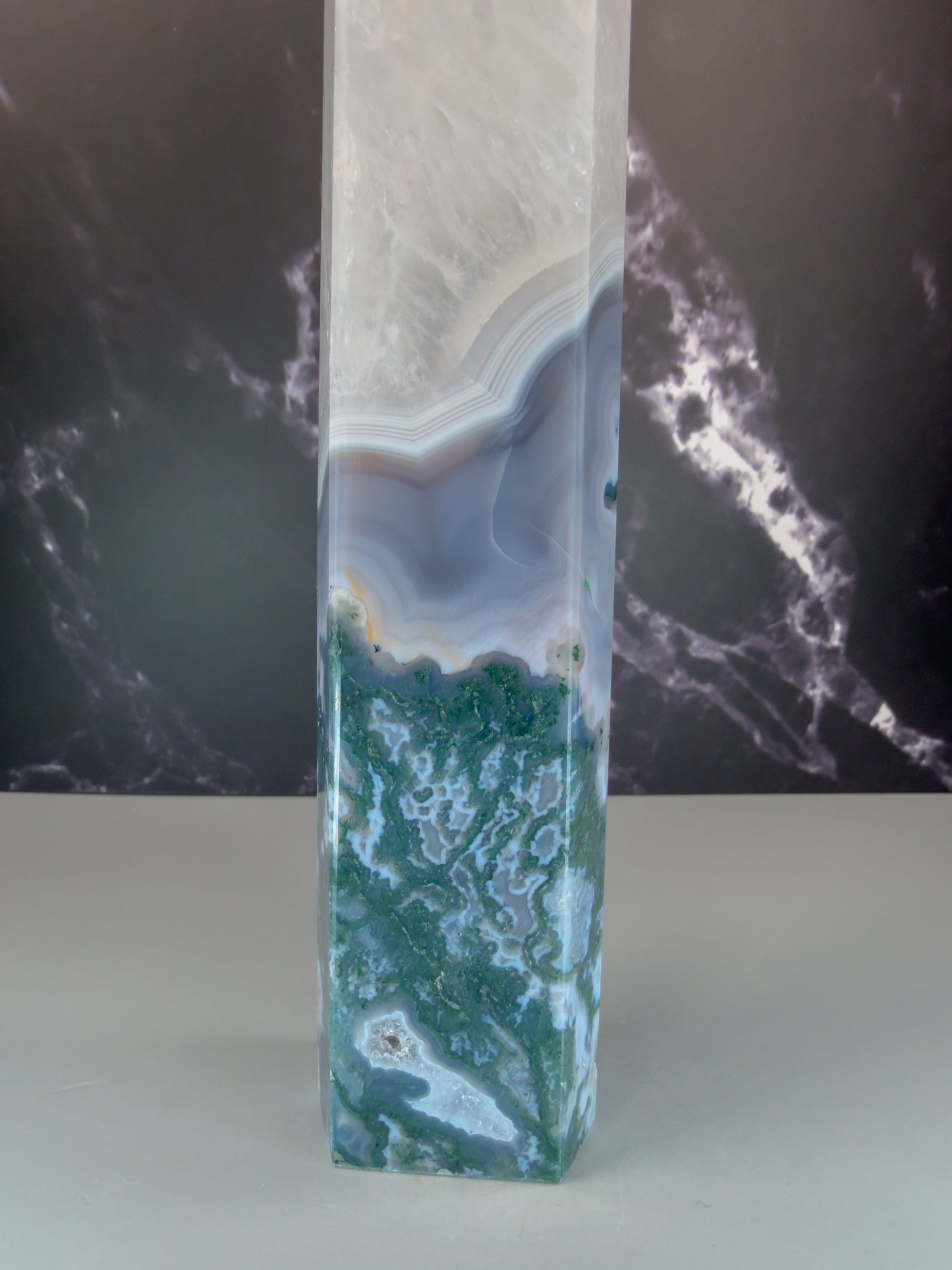 Moss Agate & Quartz Tower – 100320 (3)