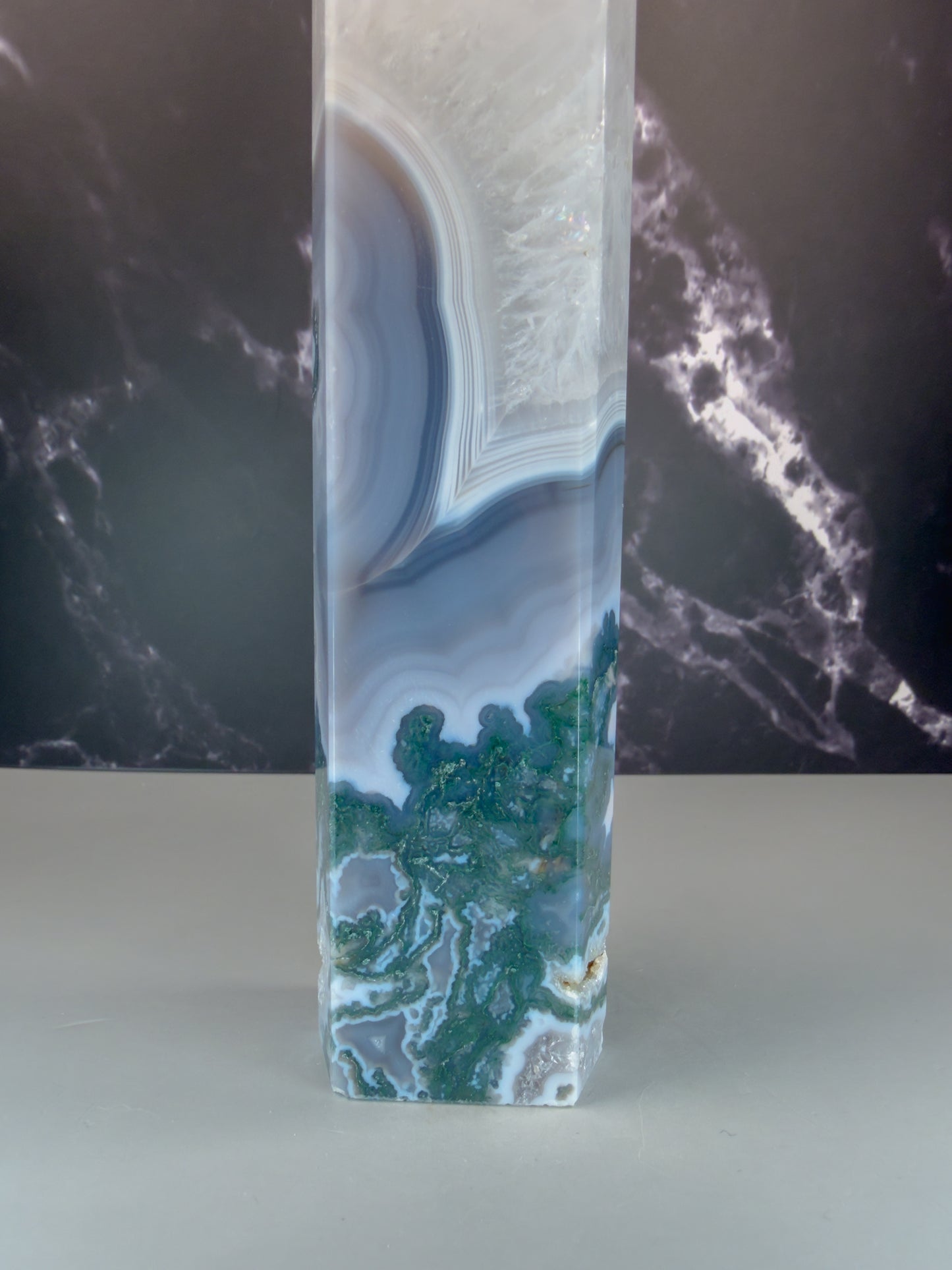 Moss Agate & Quartz Tower – 100320 (4)