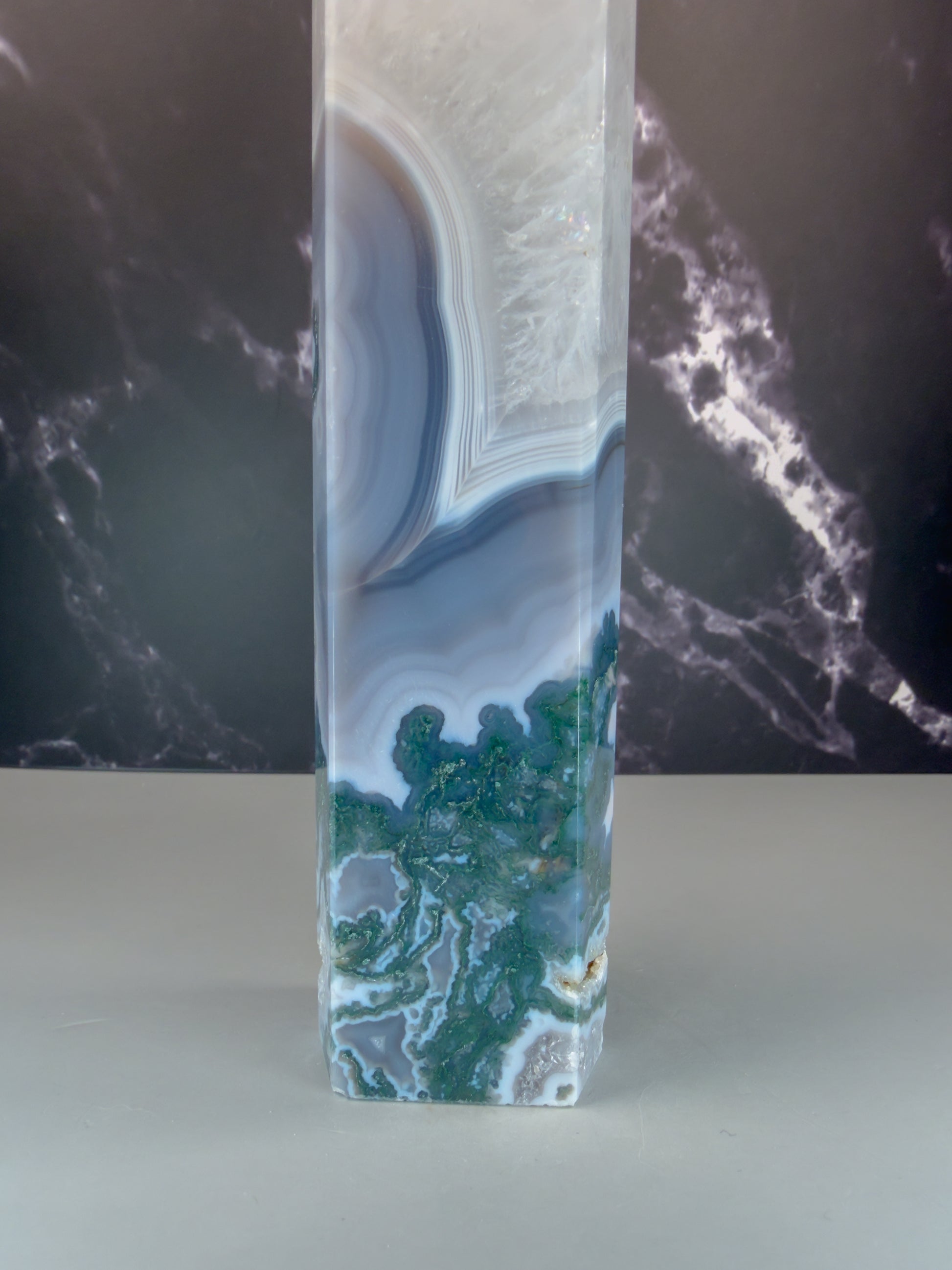 Moss Agate & Quartz Tower – 100320 (4)