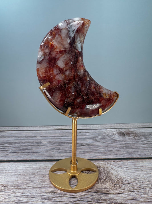 Fire Quartz Moon on Stand